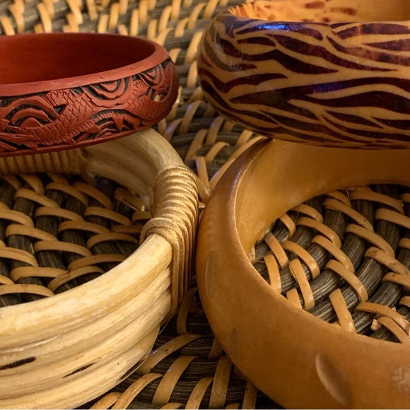 Wood Carved Bangle Bracelet Set - Picture 2 of 2